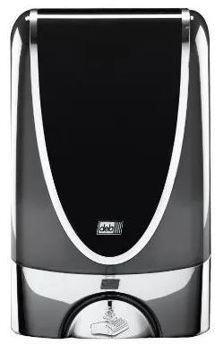 Deb Stoko dispenser, berøringsfri, i sort plast m. kromkant, 1,2 L